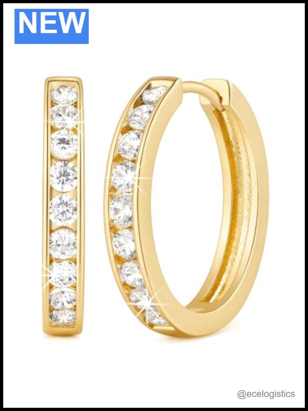 14K Gold Plated Hoop Earrings Cubic Zirconia Huggie Women